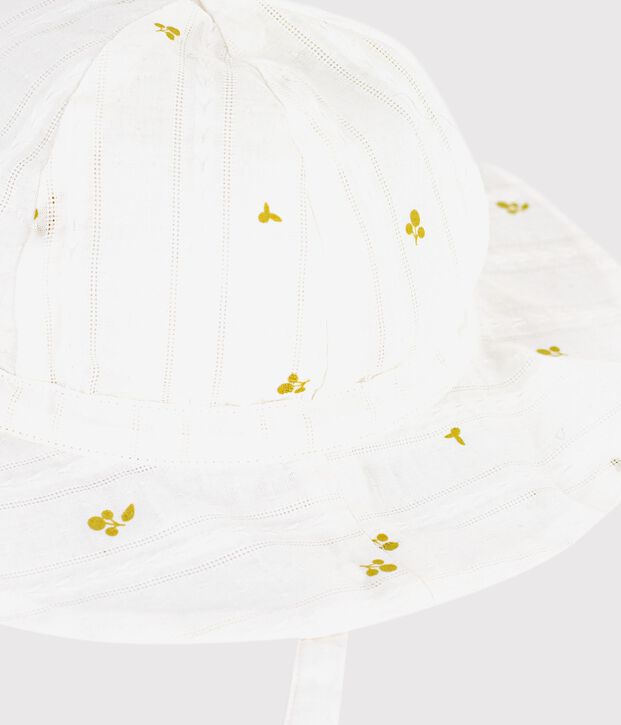 Cappellino in popeline con stampa a fiori neonata bianco/verde