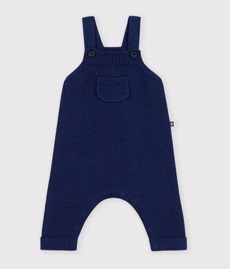 Salopette in maglia di misto lana e cotone tinta unita neonato