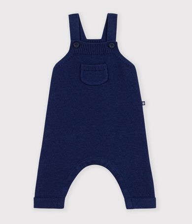 Salopette in maglia di misto lana e cotone tinta unita neonato