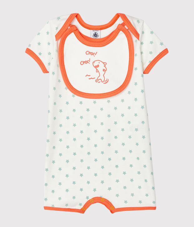 Tutina corta beb&egrave; bambino a costine bianco/blu