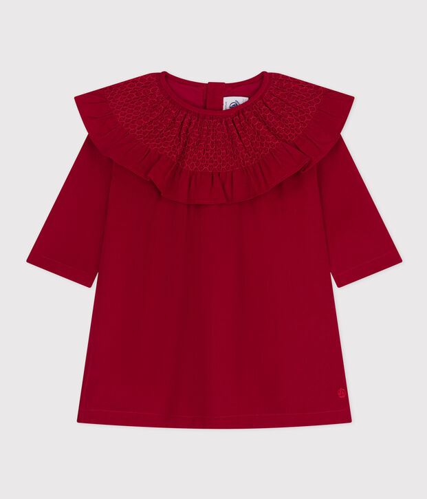 Abito a maniche lunghe in velluto fine per beb&egrave; rosso