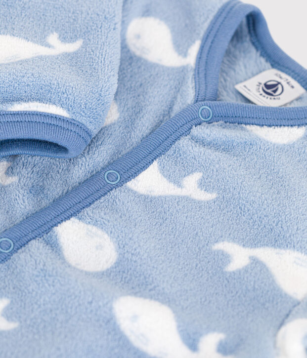 Tutina pigiama in pile neonato blu/bianco