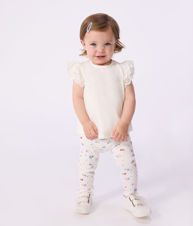 Leggings in cotone con stampa a fiori neonato bianco/multicolore