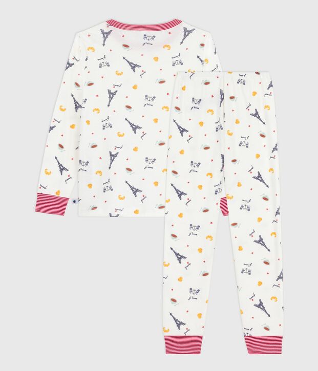 Pigiama bambino in cotone con stampa Parigi bianco/multicolore