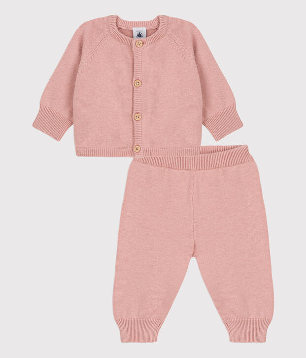Completo 2 pezzi beb&egrave; in maglia di lana e cotone rosa