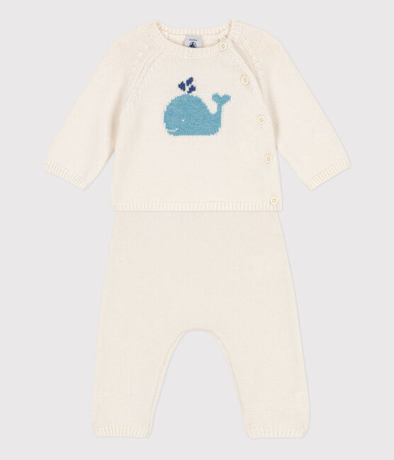 Completo bebè in maglia di lana e cotone bianco MARSHMALLOW