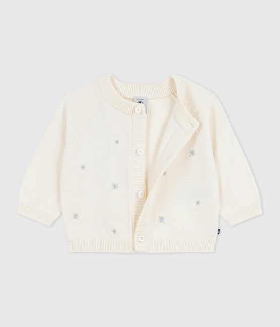 Cardigan in maglia di misto lana e cotone con stelle ricamate neonata bianco MARSHMALLOW/grigio ARGENT