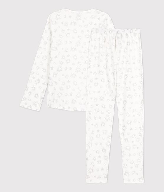 Pigiama ragazza fantasia a stelle in cotone bianco MARSHMALLOW/bianco MULTICO