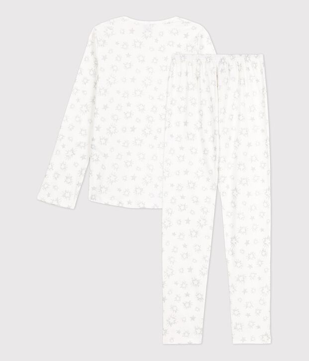 Pigiama ragazza fantasia a stelle in cotone bianco/multicolore