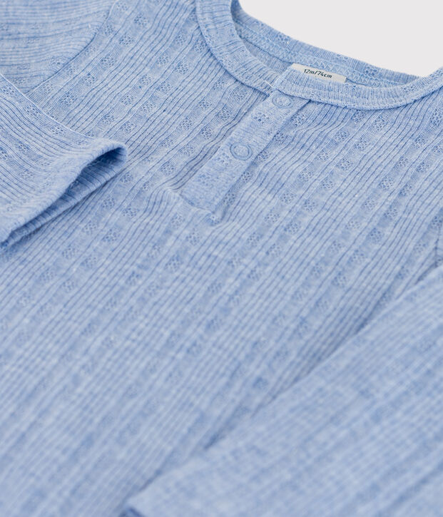 Body a manica lunga beb&egrave; scollo serafino in cotone blu