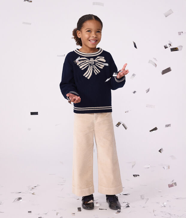Pullover in misto lana e cotone con fantasia a fiocchi bambino blu/beige