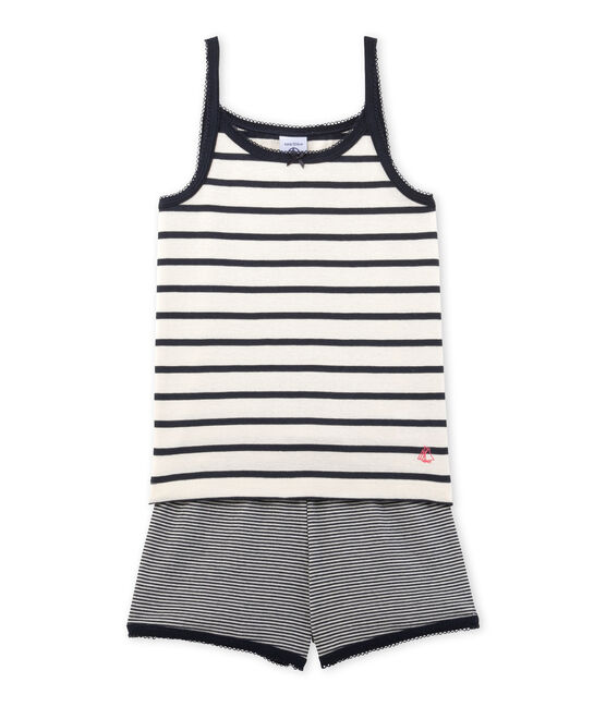 Pyjacourt fille rayé beige COQUILLE/blu SMOKING