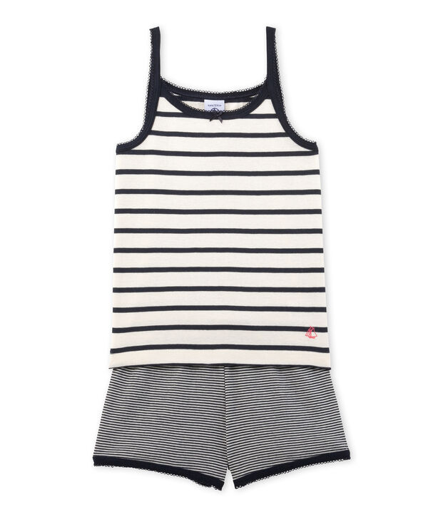 Pyjacourt fille ray&eacute; bianco/blu