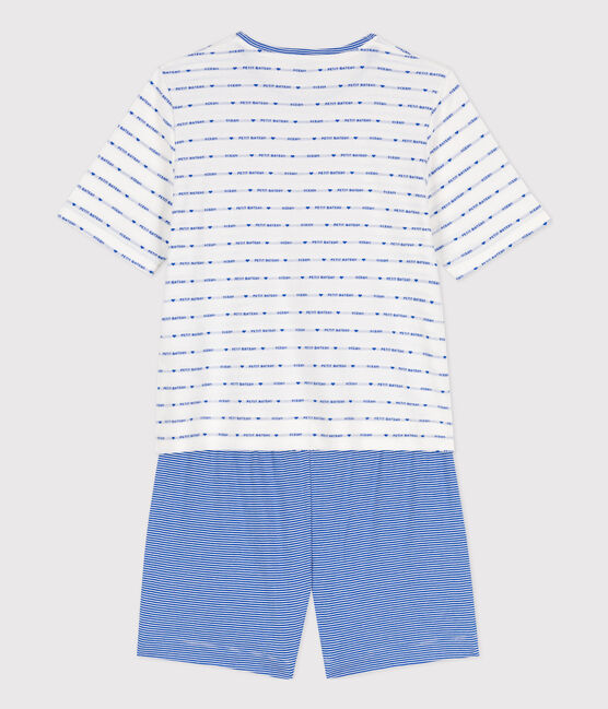 Pigiama corto donna in cotone bianco MARSHMALLOW/blu PERSE