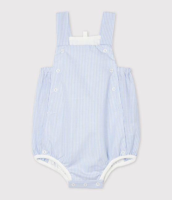 Tutina corta bebè in popeline rigato bianco MARSHMALLOW/bianco MULTICO
