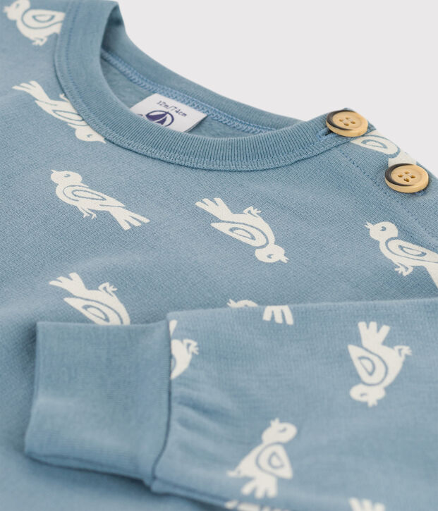 Felpa beb&egrave; in cotone con stampa di uccellini blu/bianco