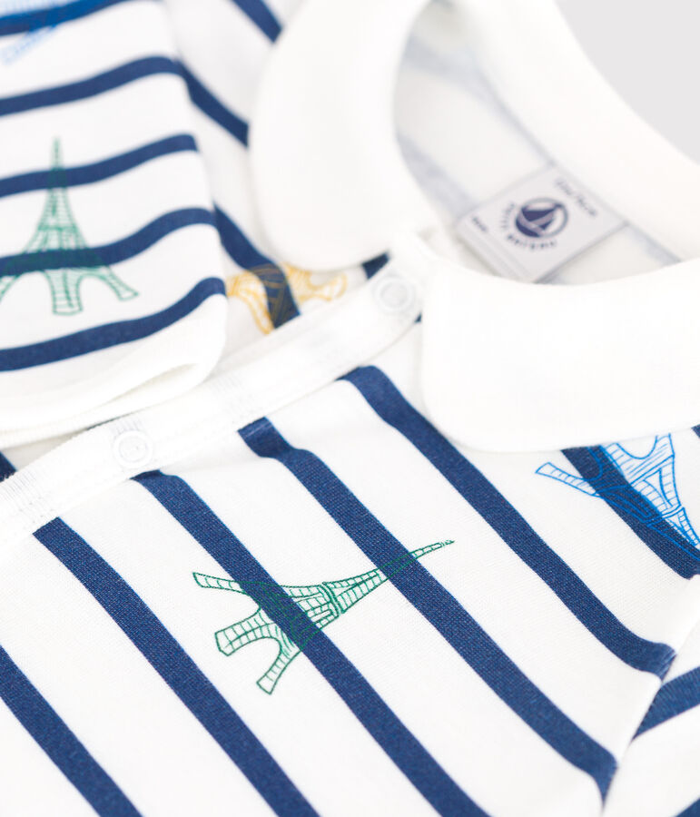 Pigiama senza piedini e con colletto in cotone con motivo Parigi neonato bianco ECUME/bianco MULTICO