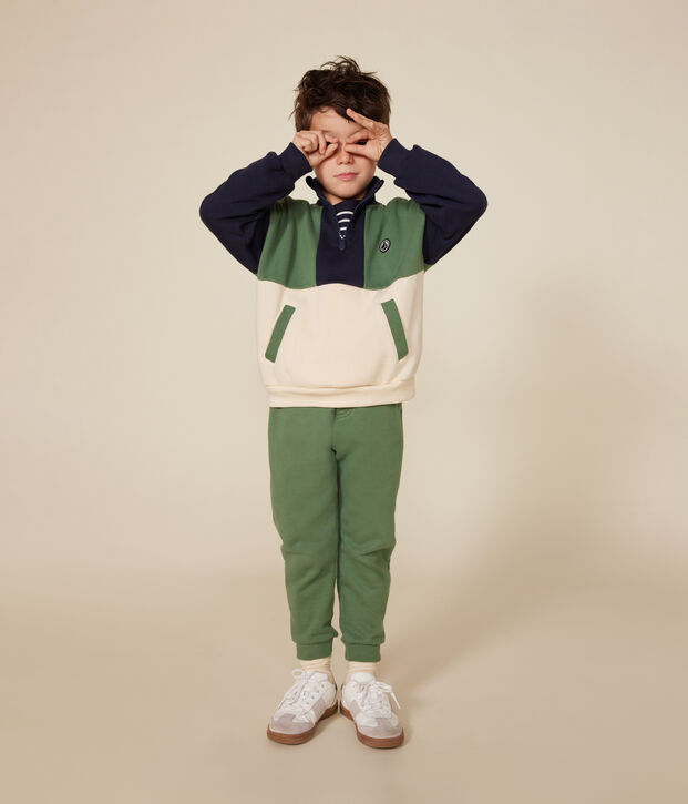 Maglia con mezza cerniera in tessuto felpato bambino ecru/multicolore