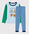 Pigiama animali yoga bambino a costine blu ALASKA/bianco MULTICO