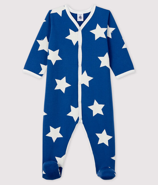 Tutina blu a stelle bebé in molleton blu MAJOR/bianco ECUME