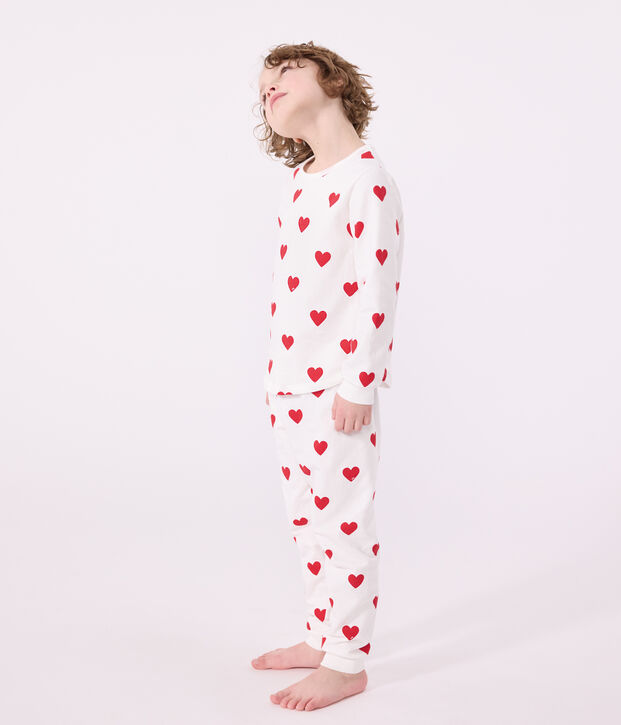 Pigiama bambina fantasia cuori a costine bianco/rosso