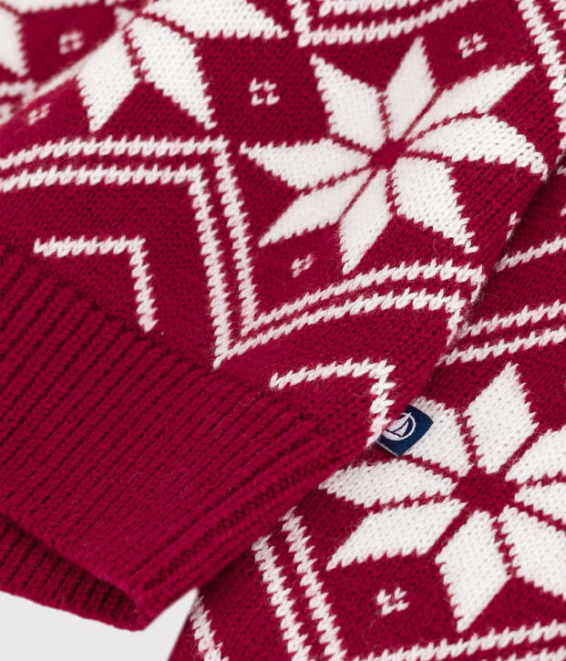 Pullover in lana e cotone fantasia bambino rosso/ecru