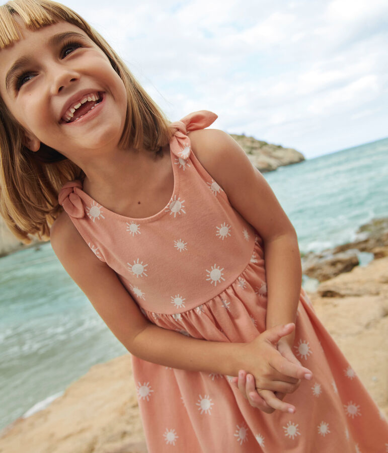 Abito senza maniche in cotone stampato bambina arancione/bianco