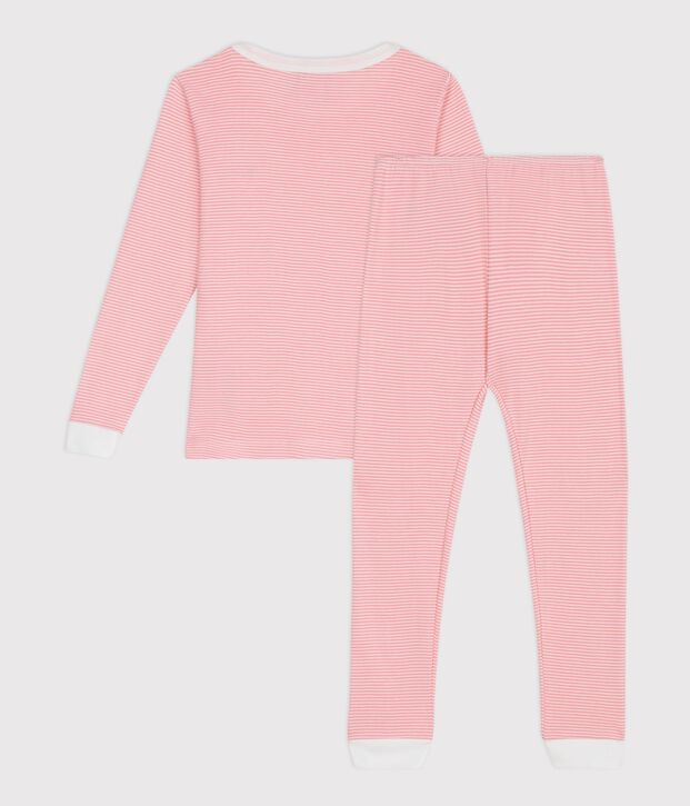 Pigiama molto aderente bambino in cotone a righe rosa/bianco