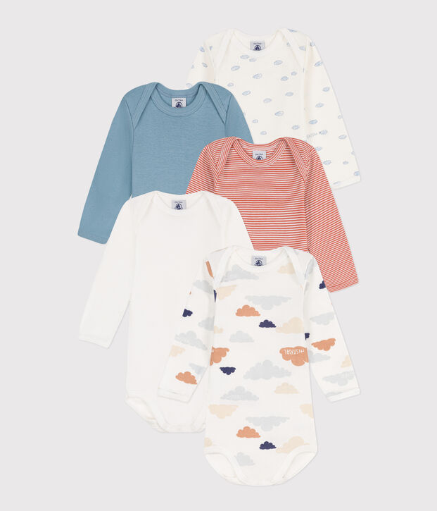 Confezione da 5 body a maniche lunghe nuvole in cotone multicolore