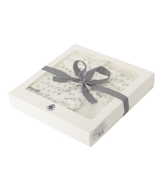 Cofanetto asciugamano quadrato da bagno e babbucce bebè in BE e a costine bianco MARSHMALLOW/grigio SCULPTURE/ MULTICO CN