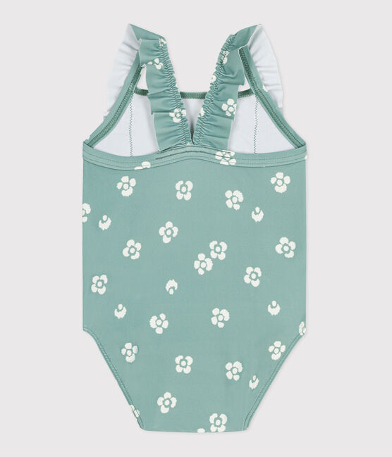 Costume da bagno intero con stampa floreale e volant neonato blu PAUL/bianco MARSHMALLOW