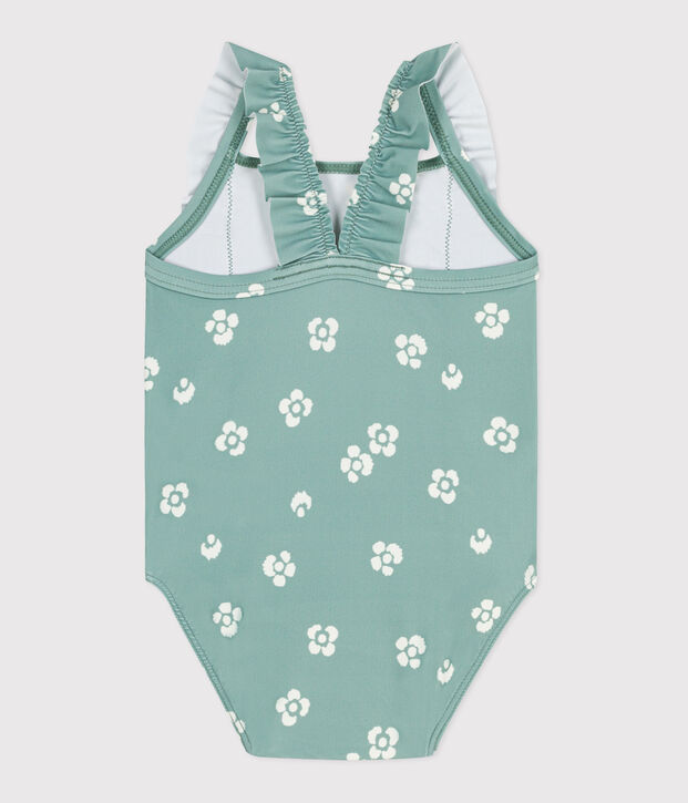 Costume da bagno intero con stampa floreale e volant neonato verde/bianco