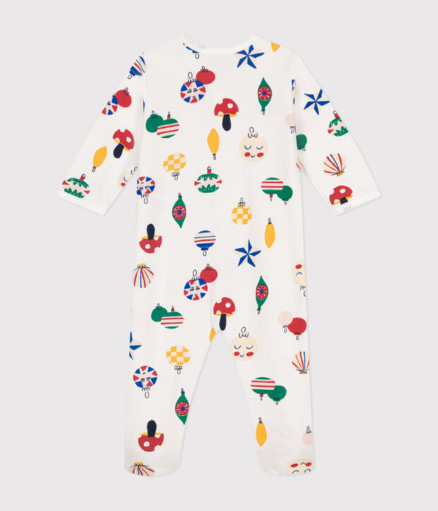 Pigiama in tessuto felpato spazzolato con palline di Natale stampate neonato bianco/multicolore