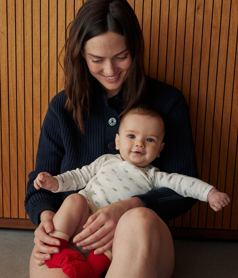 Body incrociato a maniche lunghe in cotone neonato bianco/verde