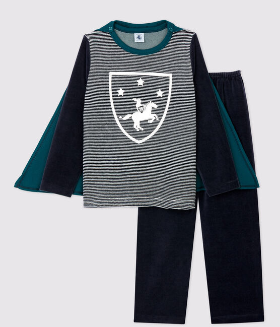 Pigiama bambino da cavaliere in ciniglia blu SMOKING/bianco MULTICO