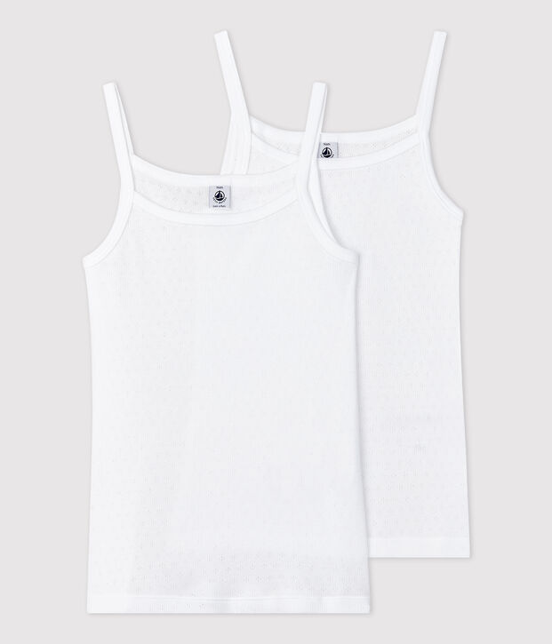 Confezione da 2 canottiere ragazza con spalline traforate in cotone biologico multicolore