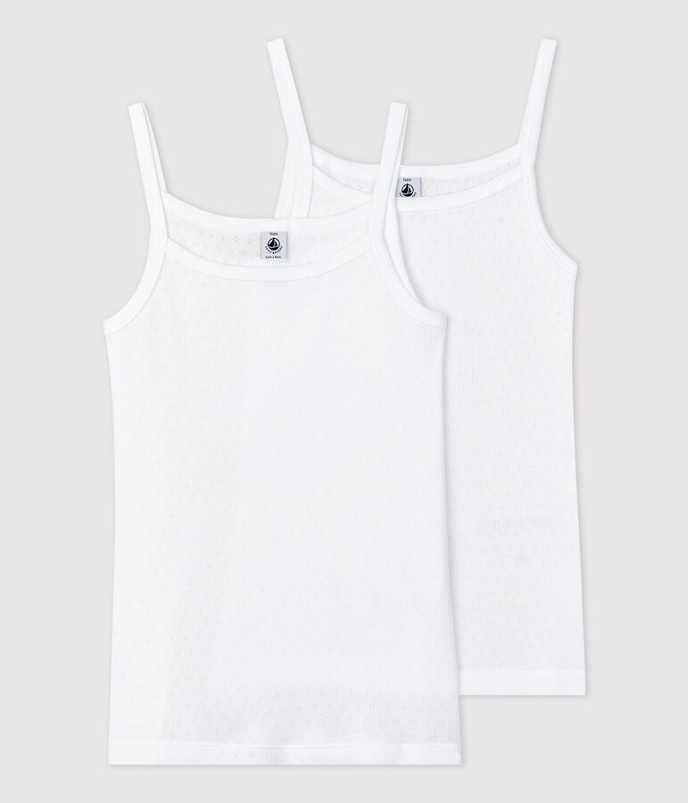 Confezione da 2 canottiere ragazza con spalline traforate in cotone biologico multicolore