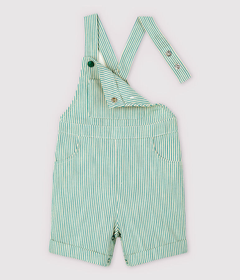 Salopette corta in tessuto serge beb&egrave; maschio bianco MARSHMALLOW/verde GAZON