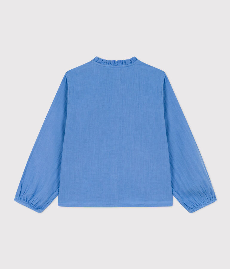 Blusa in garza di cotone tinta unita bambina blu
