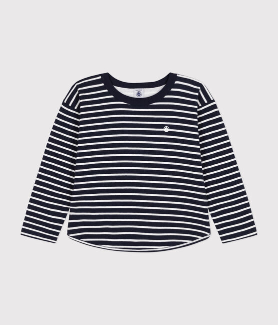 T-shirt a maniche lunghe in tubique bambino blu SMOKING/bianco MARSHMALLOW