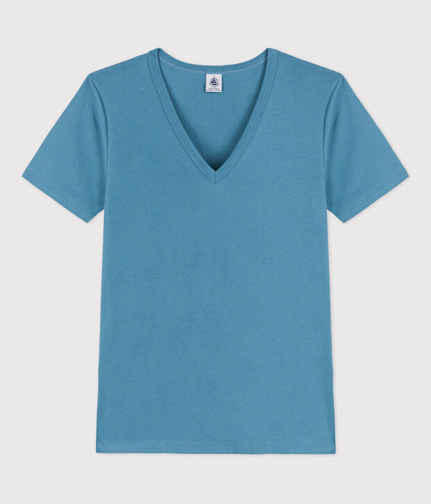 T-shirt L'ICONIQUE scollo a V in cotone donna blu