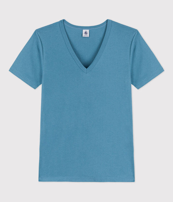 T-shirt L'ICONIQUE scollo a V in cotone donna blu LAVIS