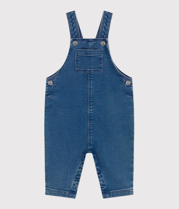 Salopette neonato in denim ed elastan a gamba lunga blu