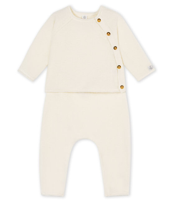 Completo due pezzi bebè in cotone, lana merino e poliestere bianco MARSHMALLOW