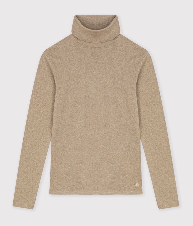 Dolcevita in cotone tinta unita donna beige
