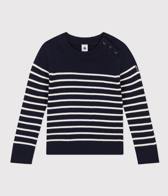 Pullover in lana e cotone bambino unisex blu SMOKING/bianco MARSHMALLOW