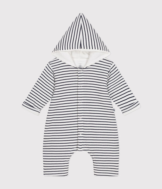Tutina lunga bebè in ovattina con cappuccio in cotone bianco MARSHMALLOW/blu SMOKING