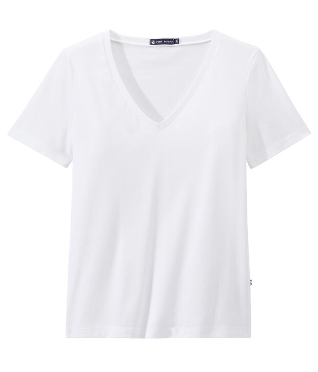 T-shirt donna con SCOLLO A V in jersey leggero bianco