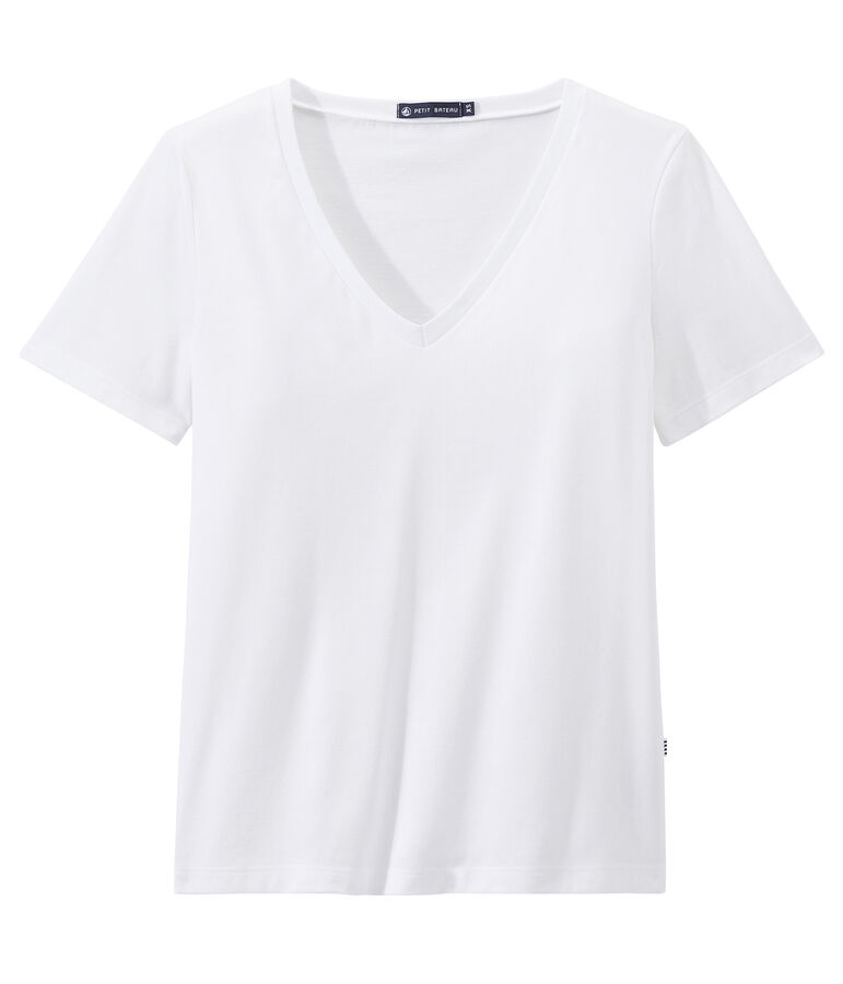 T-shirt donna con SCOLLO A V in jersey leggero bianco