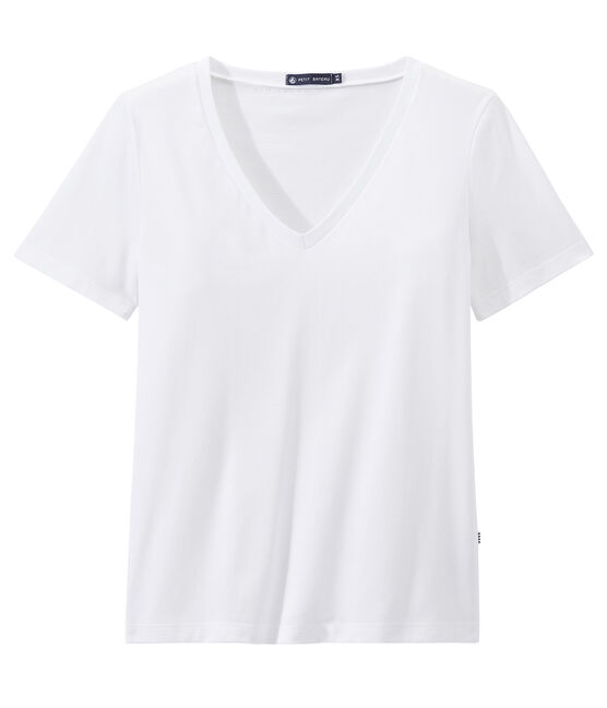 T-shirt donna con SCOLLO A V in jersey leggero bianco ECUME